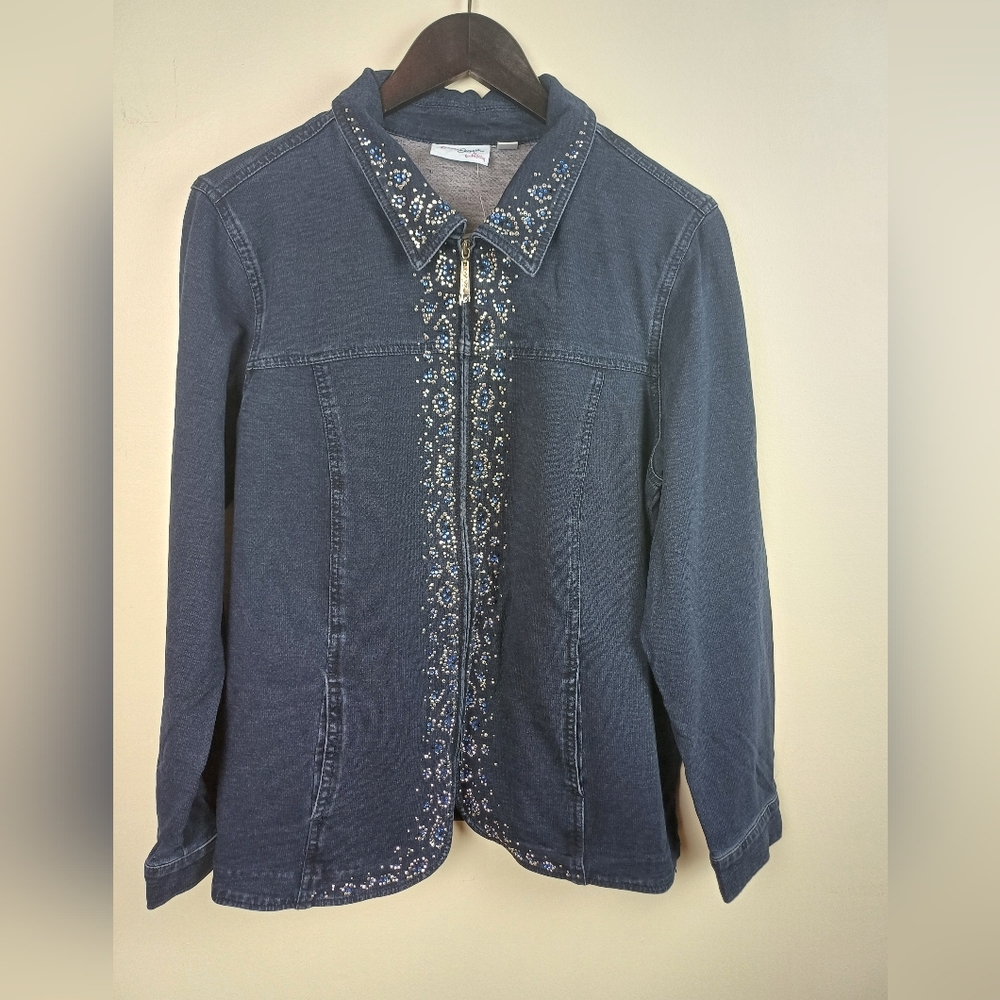 NWT Quacker Factory Dream Jeannes Denim Jean Jacket Dark Indigo Large A236000